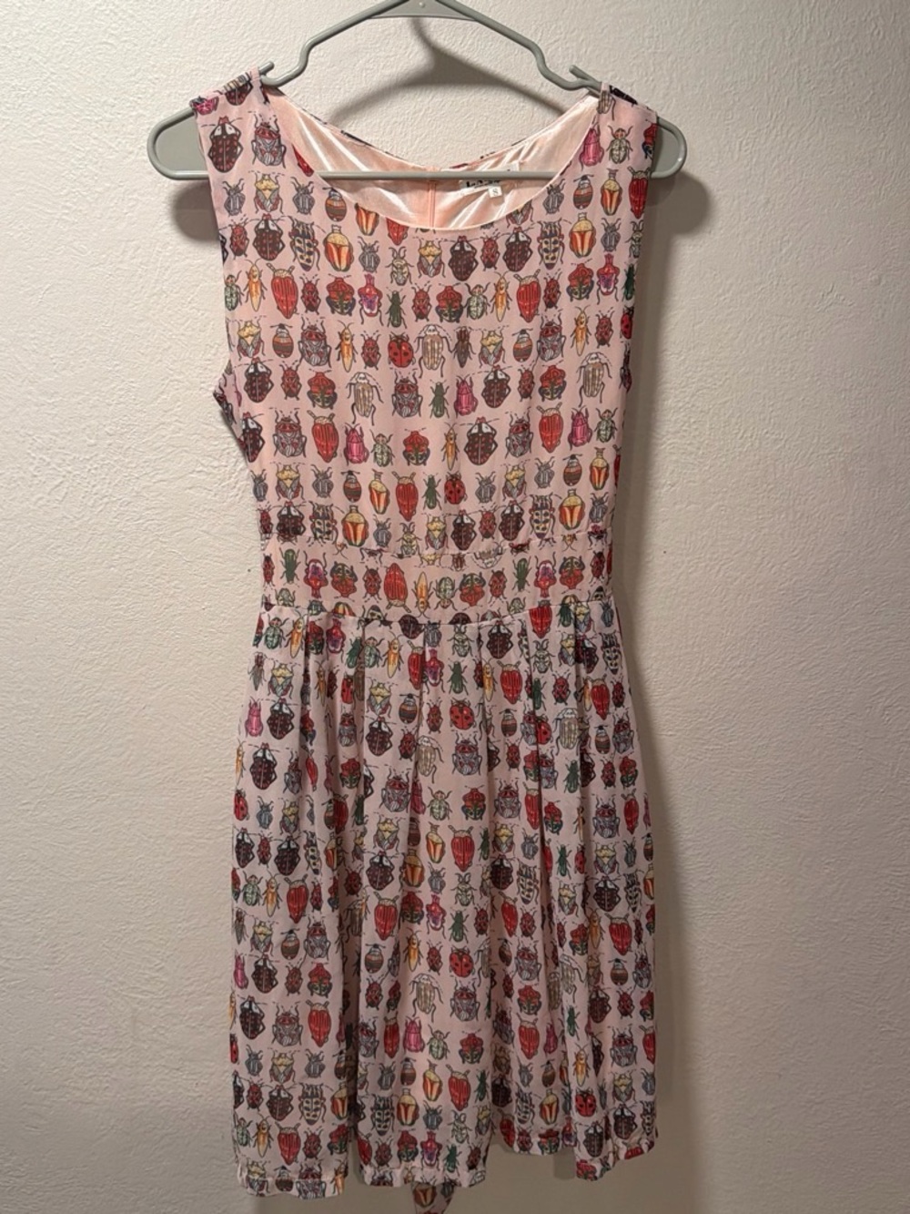 LA Soul  light Pink sleeveless skater dress with beetles and bugs